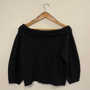 H&M Off-Shoulder Poly/Wool Blend Sweater With Balloon Sleeves | Size S, Black